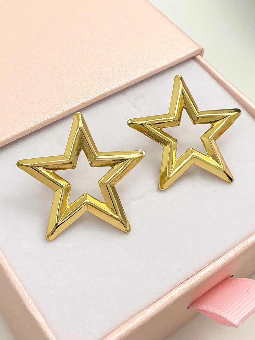 Gold Open Star Earrings | Celestial Hypoallergenic  Geometric Stud  Drop